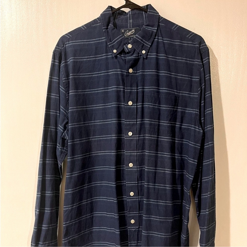 Grayers Striped Button-Down Shirt Navy Blue